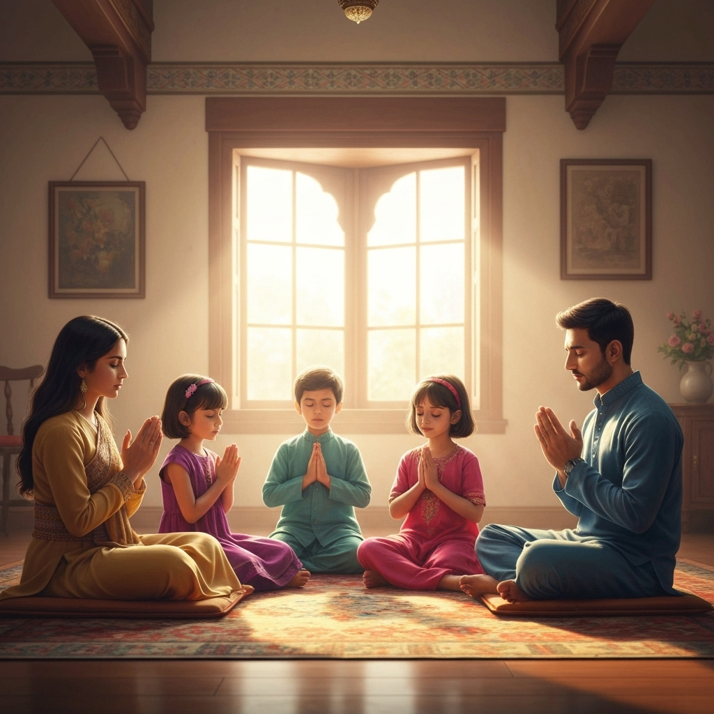 Children doing morning Sanatan rituals