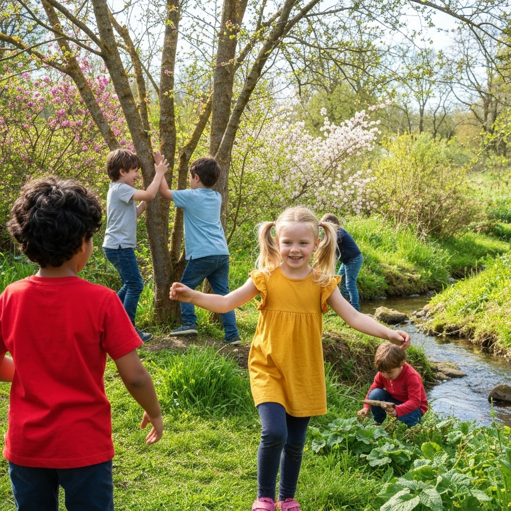 Children learning Sanatan values in nature